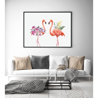 Tranh treo tường Canvas trang trí uyên ương hồng hạc 50x70 ( kèm theo khung )