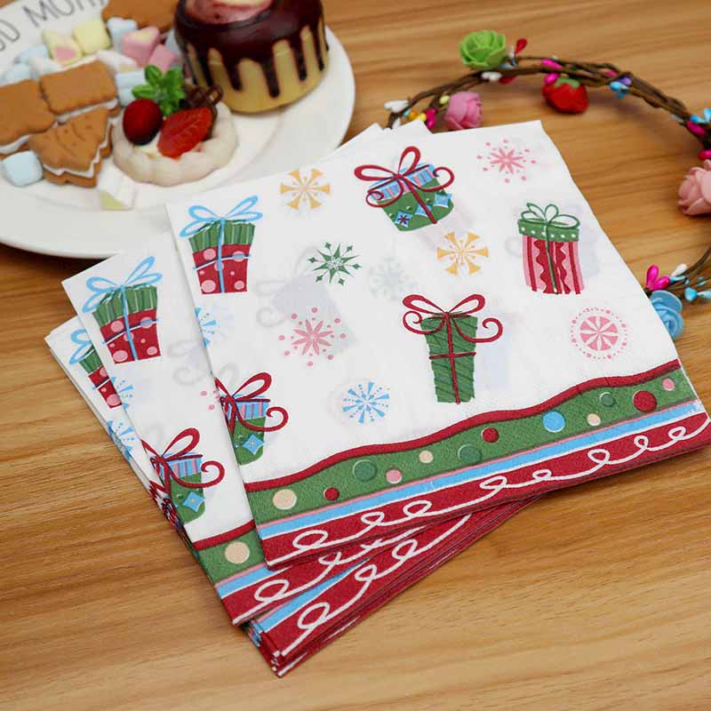 Set 20 Khăn Giấy Dùng Một Lần In Họa Tiết Giáng Sinh / Năm Mới