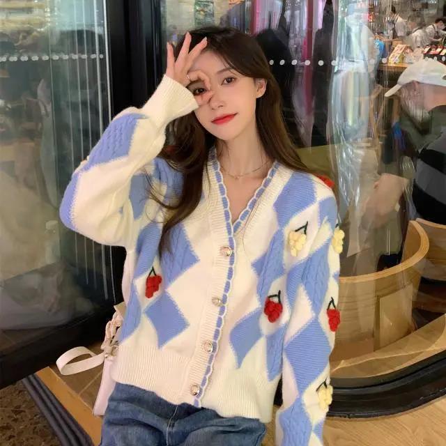 Jiashucheng Áo Sweater Dệt Kim Cổ Chữ V Phối Ren Đính Đá Thời Trang Mùa Thu 2021 Mới Cho Nữ