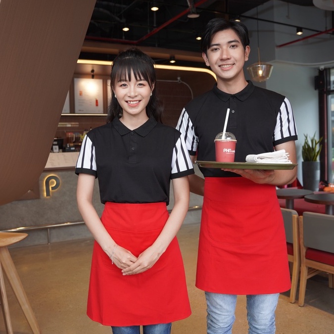 Tạp dề ngắn phục vụ cho Nam Nữ làm đồng phục,nhà hàng, quán cafe chất liệu kaki cotton cao cấp 2 lớp  sẵn hàng kèm video