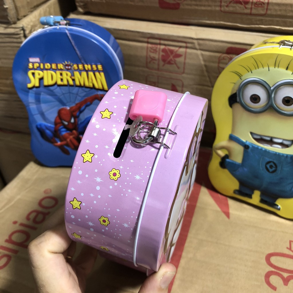 Ống heo tiết kiệm bằng sắt có khóa mini-Hình minion-kitty-nhện