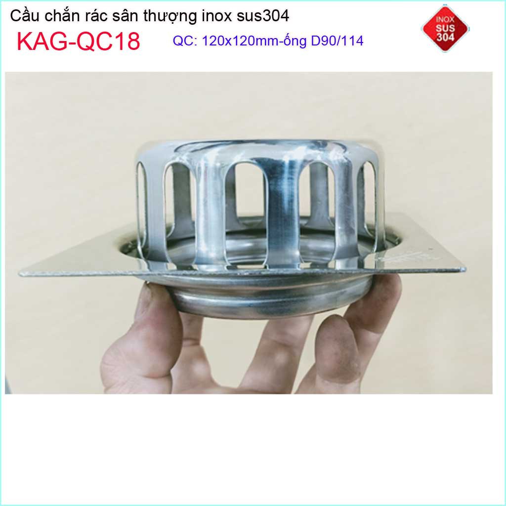 Cầu chắn rác đế vuông 12x12 D90 KAG-QC18, thoát nước sân thượng SUS304 ống 9cm thoát nhanh chắn rác tốt