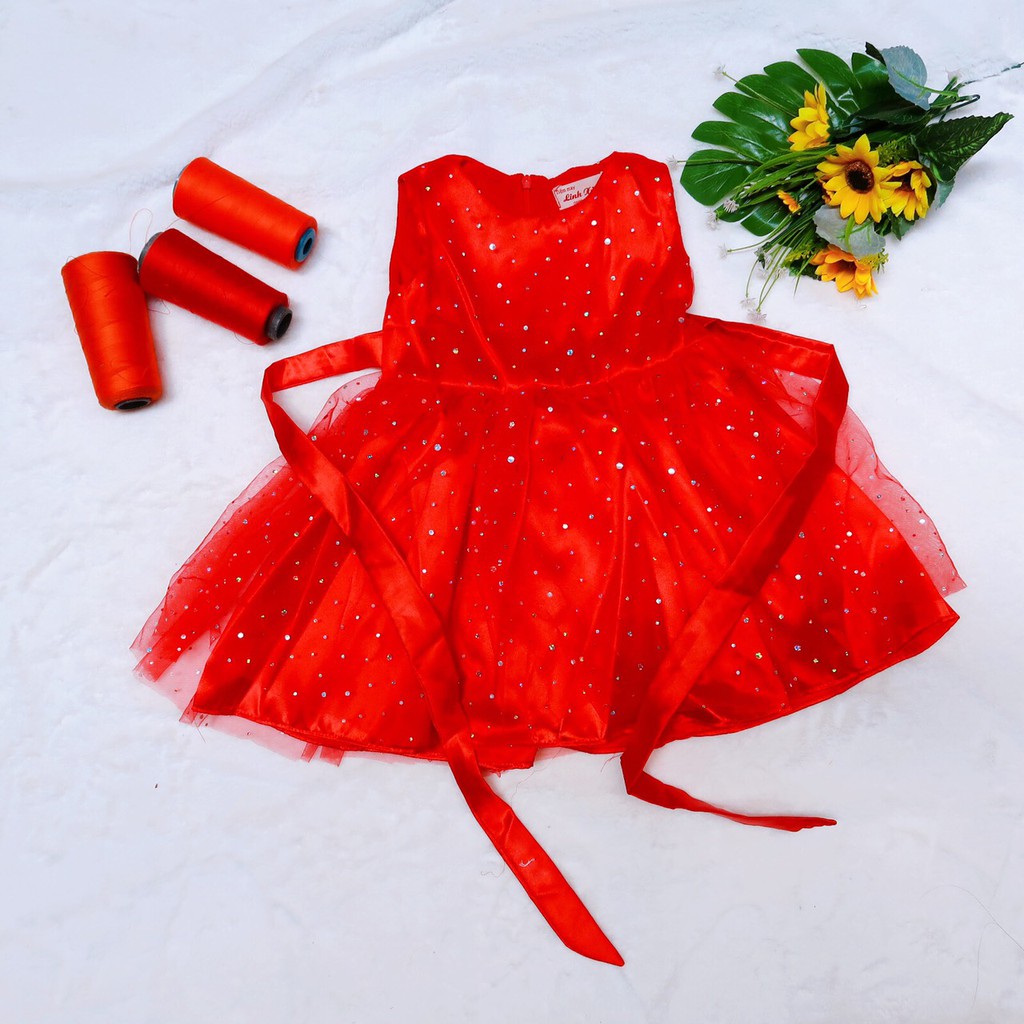 Đầm váy công chúa bé gái màu đỏ cho bé từ 8kg đến 22kg( màu đỏ)