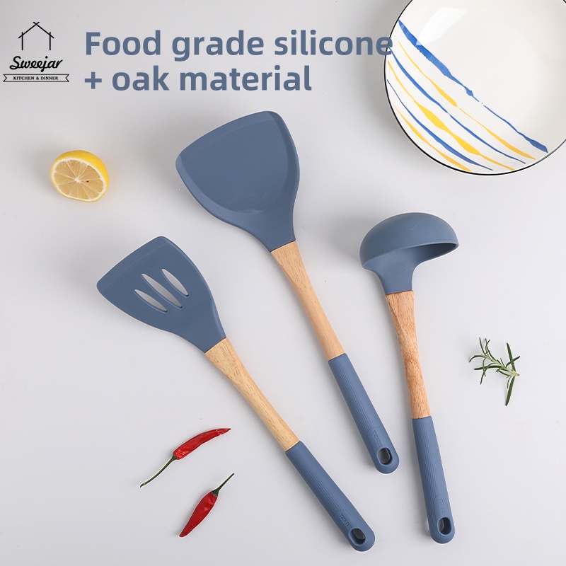Sweejar Dụng cụ nấu ăn bằng gỗ và silicone chất lượng cao