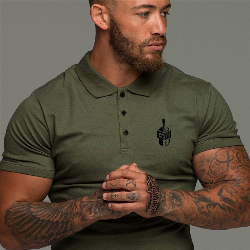 Fashion Logo Printed Gentlemens Top Tees Causal Short Sleeves Gym Sports Running Polo Tshirts