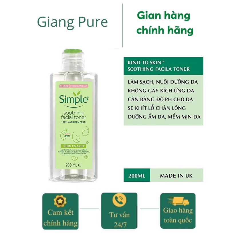 Nước hoa hồng Simple, Toner Simple Kind To Skin Soothing Facial