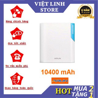 Sạc dự phòng, pin dự phòng, pin sạc tự ngắt, có led ARUN 10400mah - chính hãng - đảm bảo an toàn - Việt Linh store
