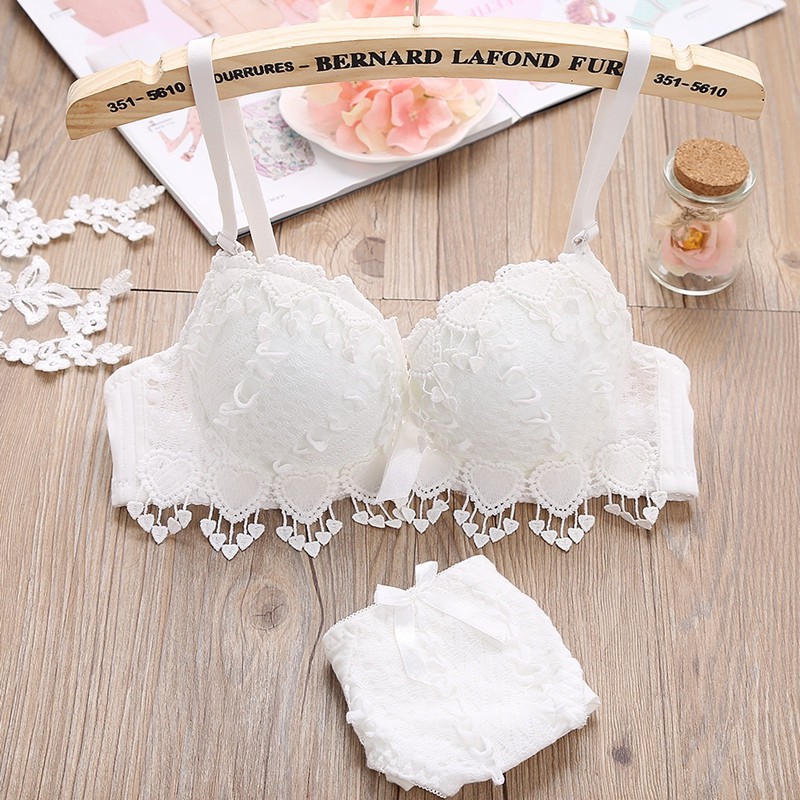 Bộ đồ lót gồm áo lót 2 dây có đệm nâng ngực và quần lót cotton spandex phối ren họa tiết hoa quyến rũ cho nữ