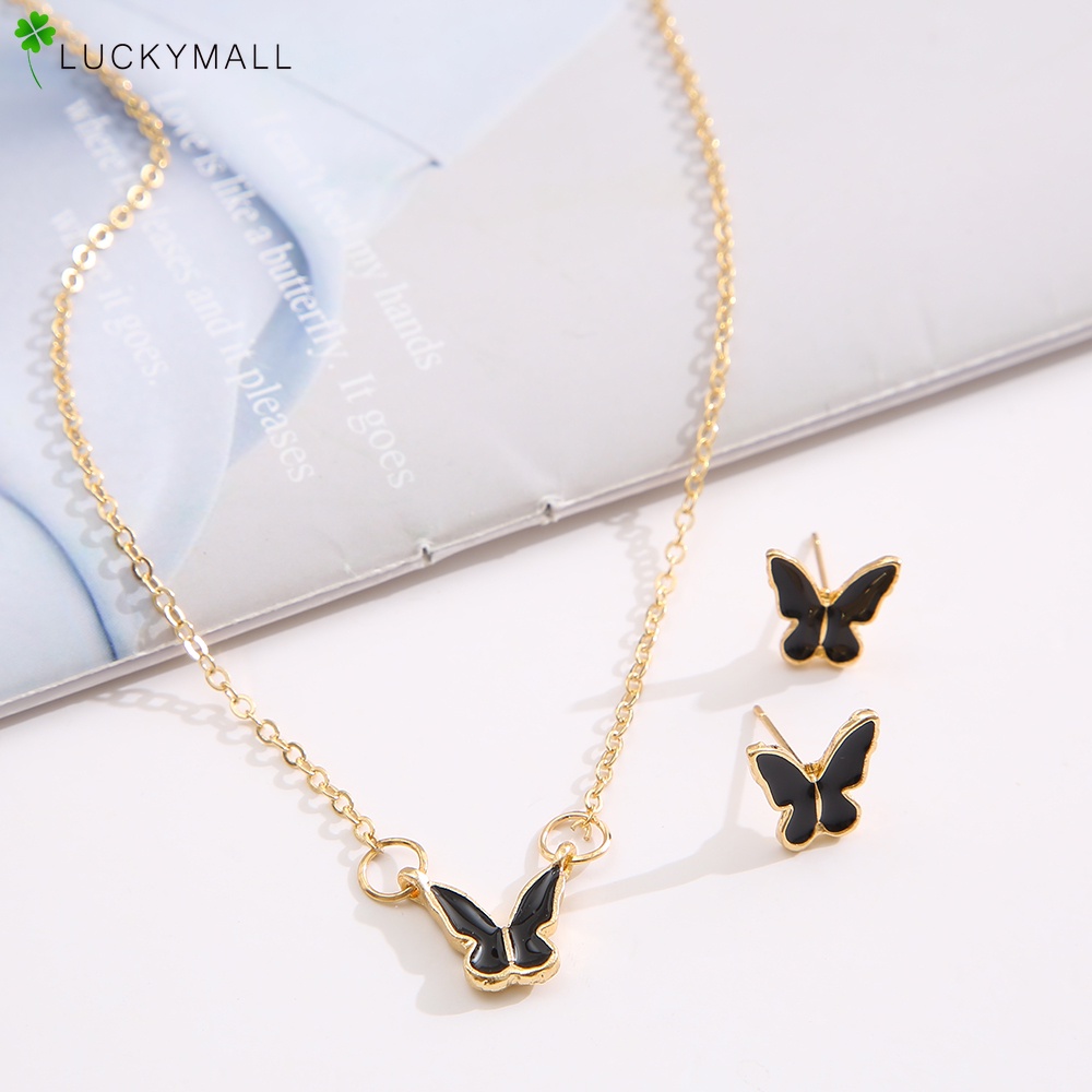Bộ Vòng cổ + Bông Tai Hình Bướm Nhiều Màu