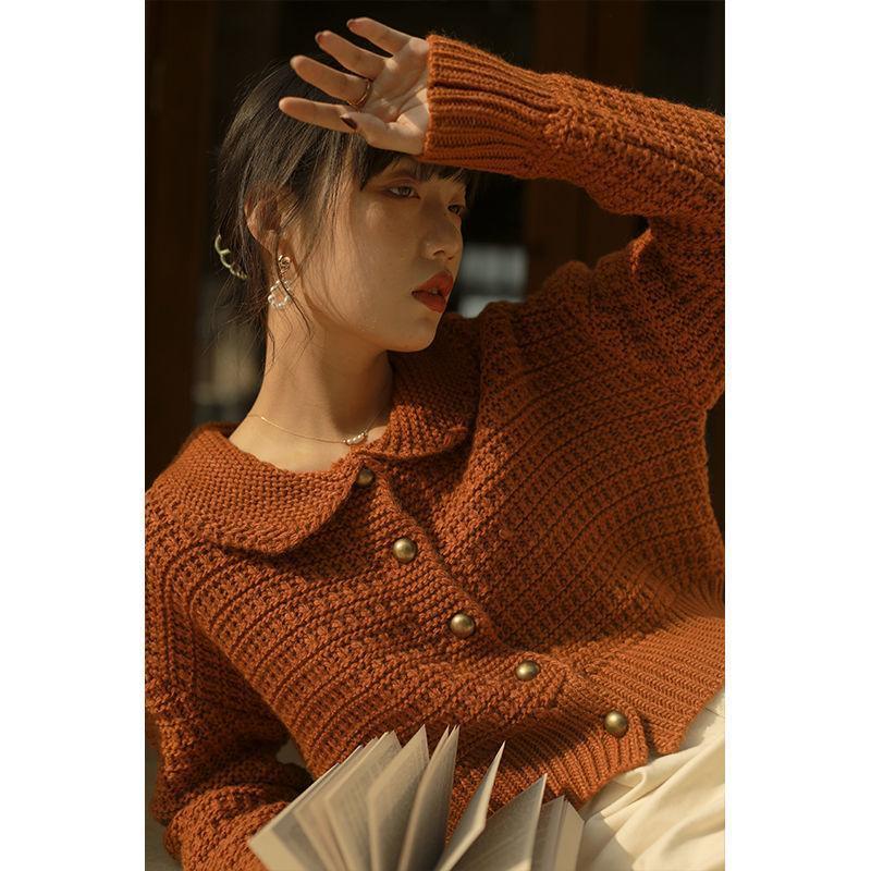 Áo khoác dệt kim dáng rộng cổ búp bê kiểu cổ điển thanh lịch thời trang