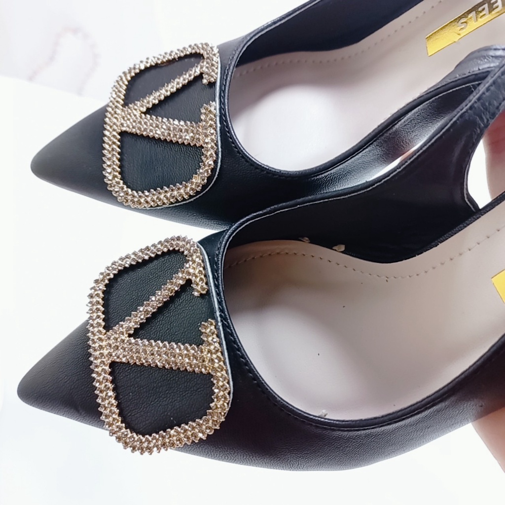 Giày Cao Gót Nữ Mũi Nhọn MinhTuyetshoes- Giày nữ đính đá gót cao 6cm mẫ mới sang chảnh mã CGM