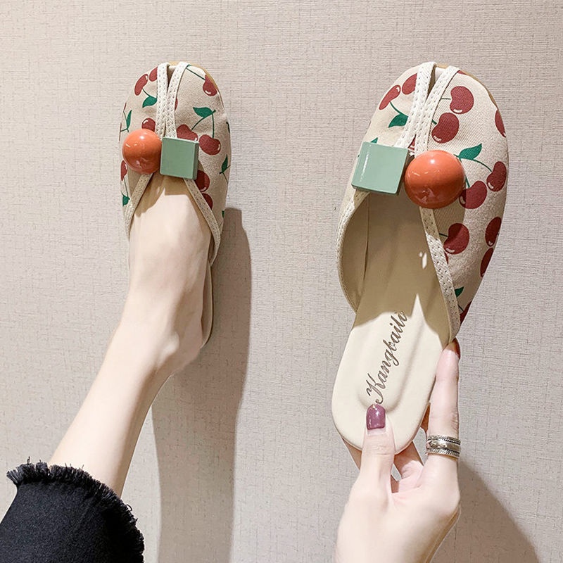 Jiashucheng Dép Lười Hở Ngón Đế Bằng In Họa Tiết Cherry / Dâu Tây Thời Trang Xuân Hè Kiểu Mới Dễ Phối Đồ Cho Nữ
