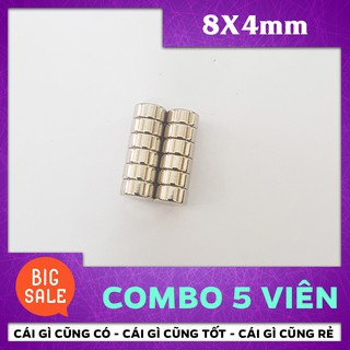 5 Viên Nam châm vĩnh cửu mạ Nikel kích thước 8*4mm