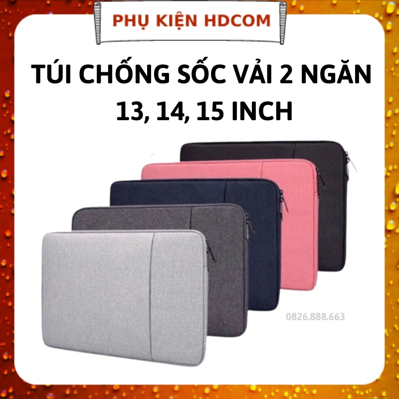 Túi chống sốc vải 2 ngăn dành cho laptop 13inch, 14inch, 15inch màu ngẫu nhiên