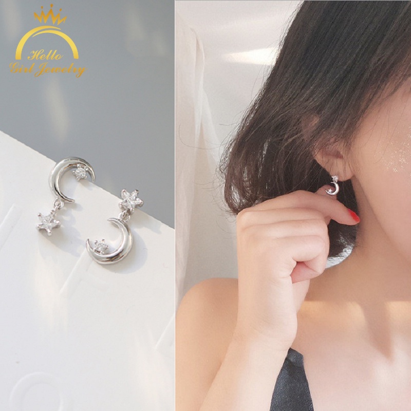 Khuyên Tai Thả Mặt Hình Mặt Trăng Và Ngôi Sao Thời Trang Cho Nữ