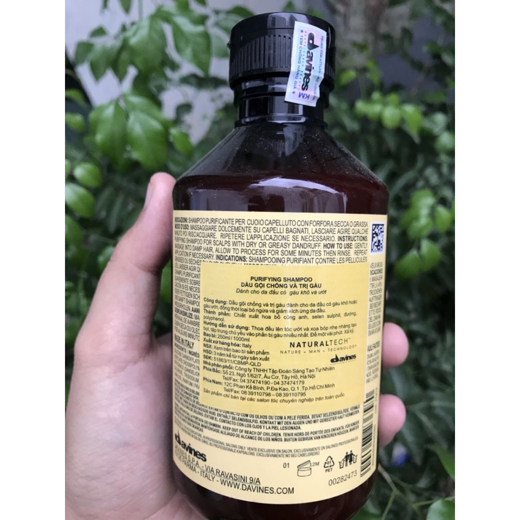 Dầu gội cho da đầu bị gàu DAVINES PURIFYING Shampoo 250ml