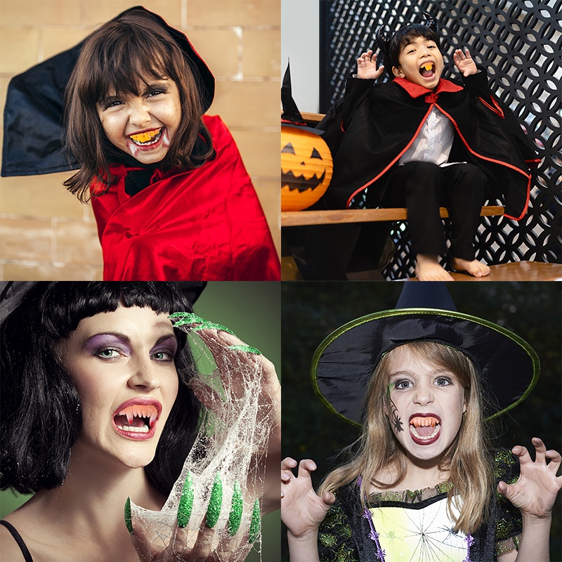 Set 10 Răng Nanh Giả Hóa Trang Ma Cà Rồng Halloween