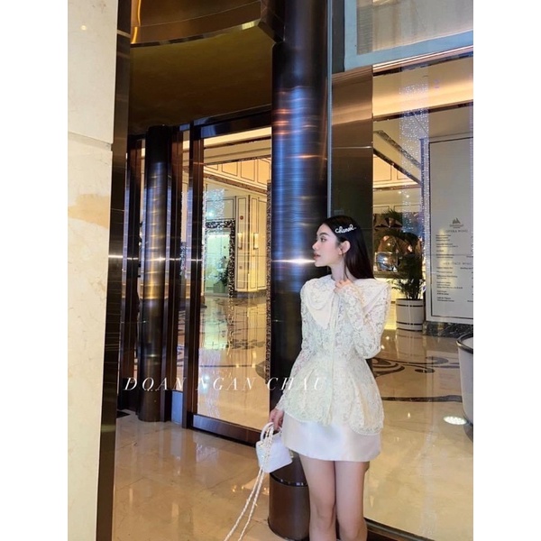 Set áo pelum ren hoa và chân váy