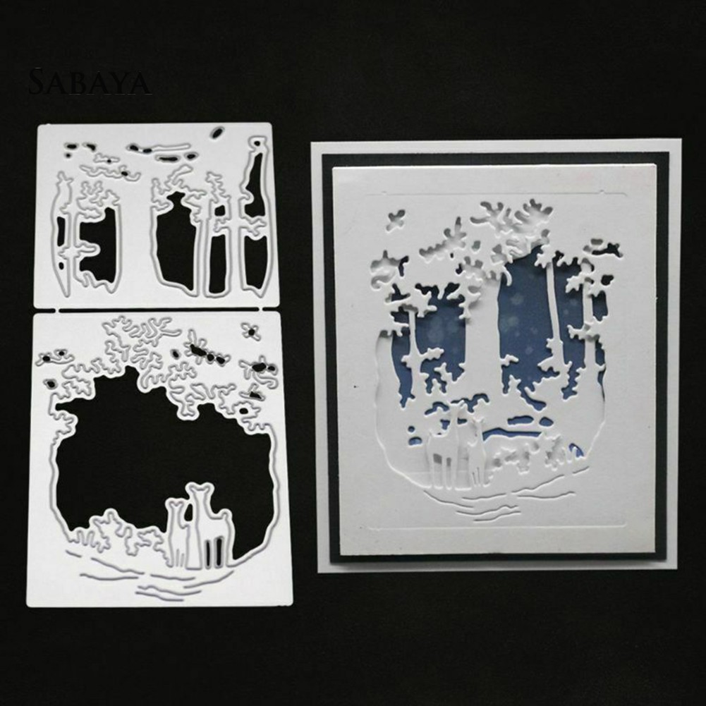 Khuôn Cắt Giấy Làm Từ Kim Loại Hình Cây Và Hươu Trang Trí Scrapbook