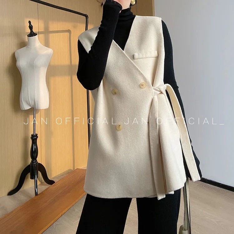 Áo Gile dạ nữ ulzzang màu kem có dây phối phong cách thời trang Hàn Quốc M9HD | BigBuy360 - bigbuy360.vn