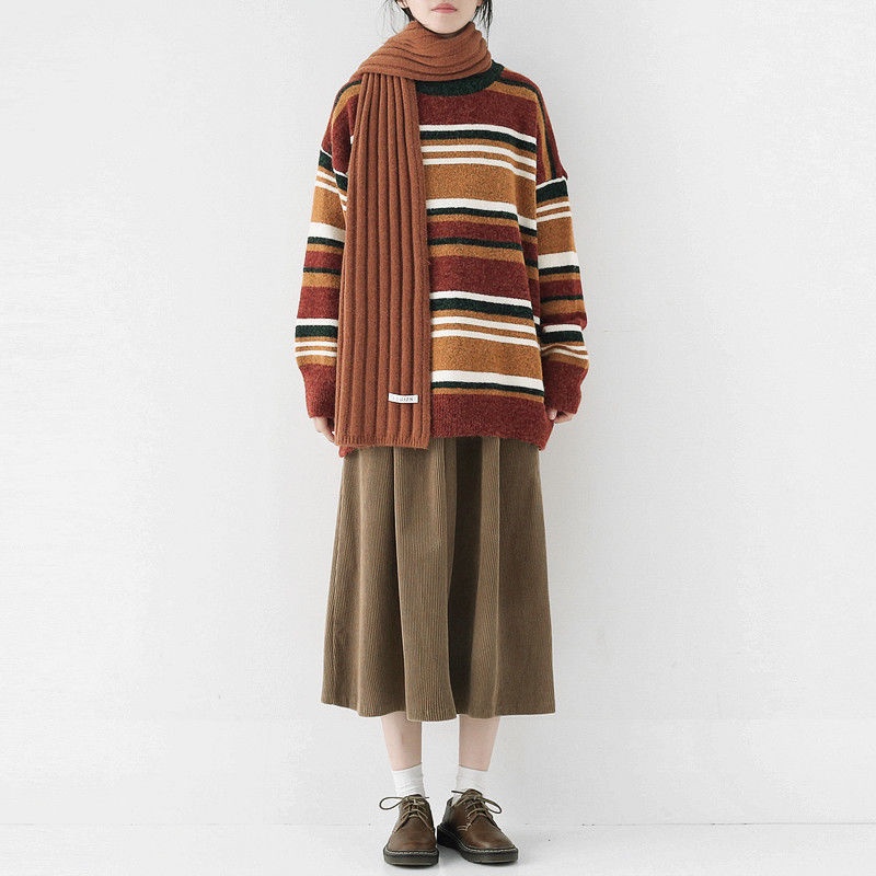 Chân Váy Nhung Kẻ Dáng Chữ A Lưng Cao Phong Cách Thời Trang retro Nhật Bản