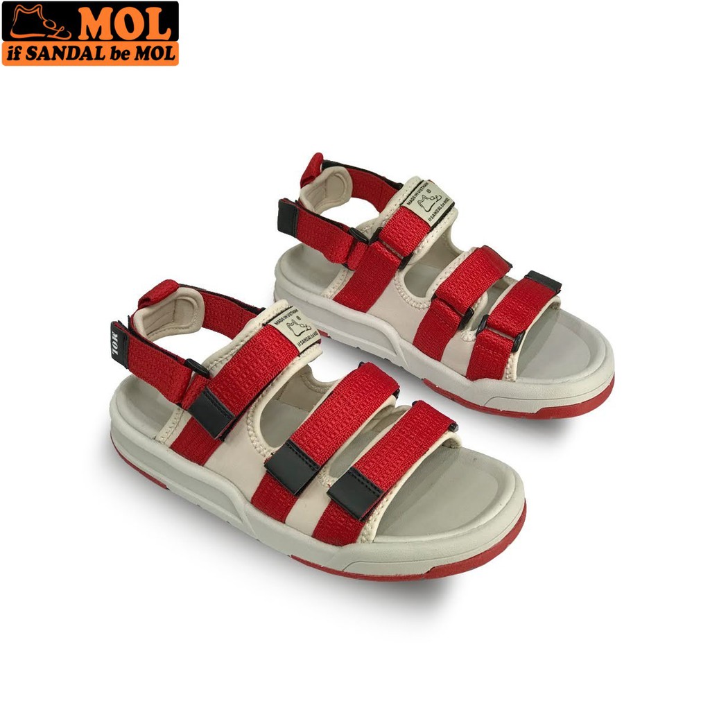 Giày sandal unisex nam nữ 3 quai ngang vải dù có quai hậu tháo rời hiệu MOL mang đi học du lịch MS1802R