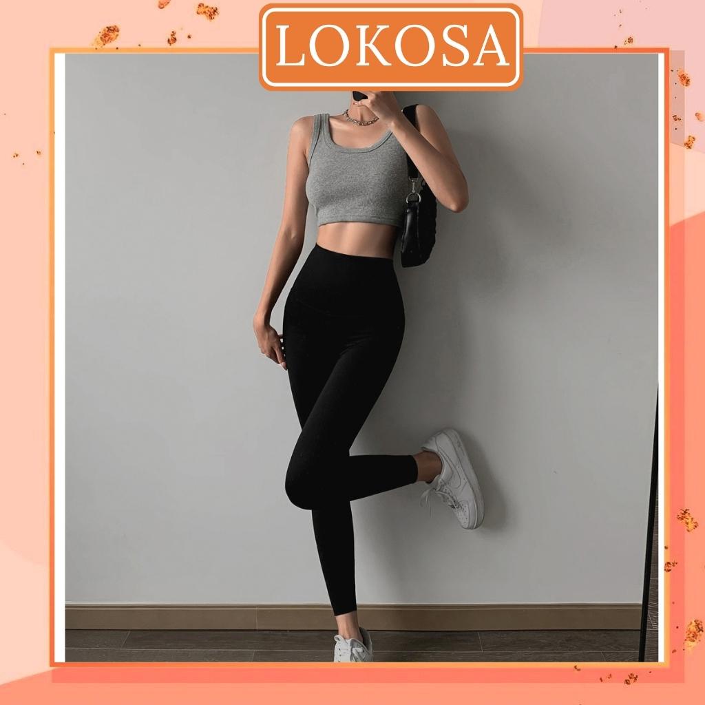 Quần Legging Dài LOKOSA Quần Legging Cạp Cao Nâng Mông Vải Cotton Cao Cấp Dài Tập Gym Yoga QD010