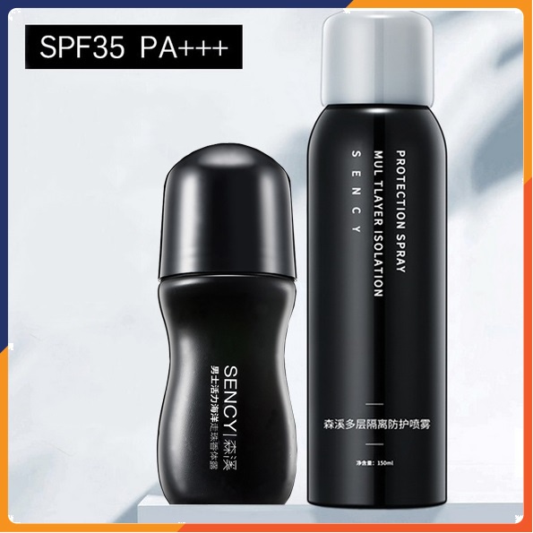 Combo Lăn khử mùi cho nam SENCY 50ml ngăn mùi cơ thể+Kem chống nắng cho nam giới dạng xịt không màu SENCY 150ml SPU194