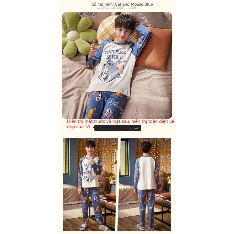 Pokemon kids Clothes  Pajamas Xiaozhi Pikachu Pajamas Summer Thin Long Sleeve Pants Cartoon Pajamas Children's Boys and Girls Indoor Home Pajamas Set Set Luffy Dinosaur Pajamas Two-piece Set