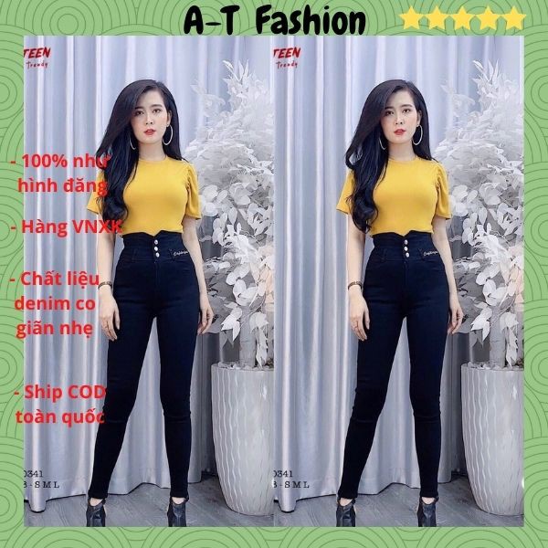 Quần Jean Nữ Lưng Cao ❤️FREESHIP❤️ Quần Bò Nữ Phối Rách Ôm Dáng Xinh Xắn Thời Trang Chuẩn Hàng Shop A-T Fashion - QJNU6