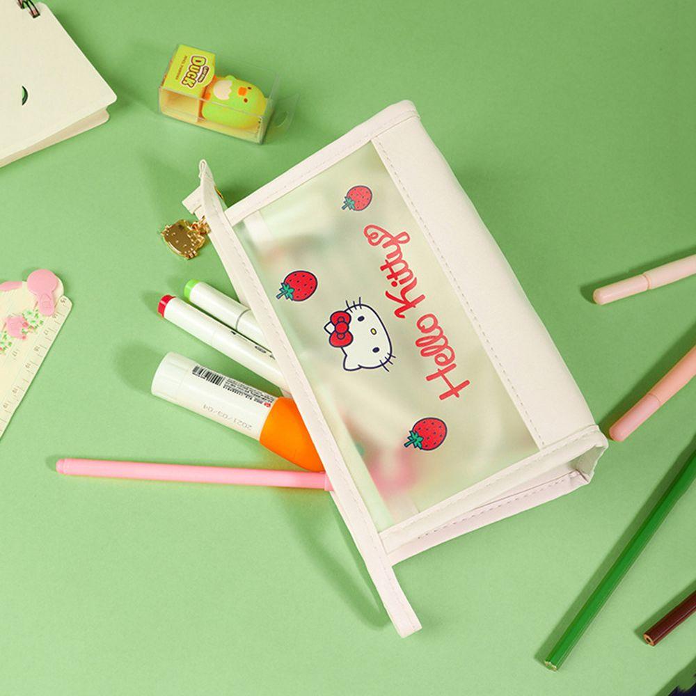 SOMEDAYZL Hellokitty Túi Đựng Mỹ Phẩm / Đồ Vệ Sinh Cá Nhân Họa Tiết Dâu Tây Màu Trong Mờ