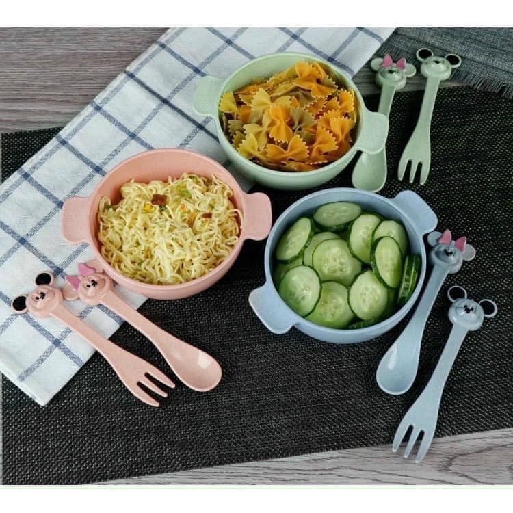 Bát ăn dặm lúa mạch tặng kèm thìa dĩa cho bé mẫu mới