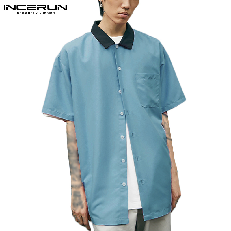 Áo Sơ Mi Incerun Thời Trang Nam Dài Tay Dáng Rộng Gài Nút Kiểu Đường Phố