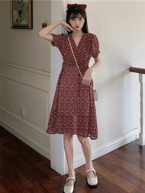 Váy hoa nhí cổ chéo Ulzzang 🌸 VKE8008 Hàng Quảng Châu | BigBuy360 - bigbuy360.vn