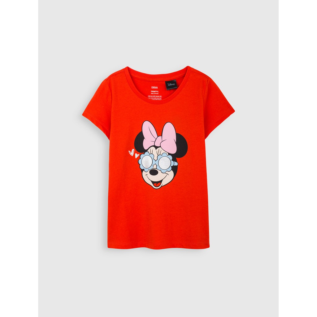 Áo phông bé gái CANIFA cotton USA in hình Mickey dẽ thương cổ tròn cộc tay màu trắng đỏ xanh - 1TS21S017