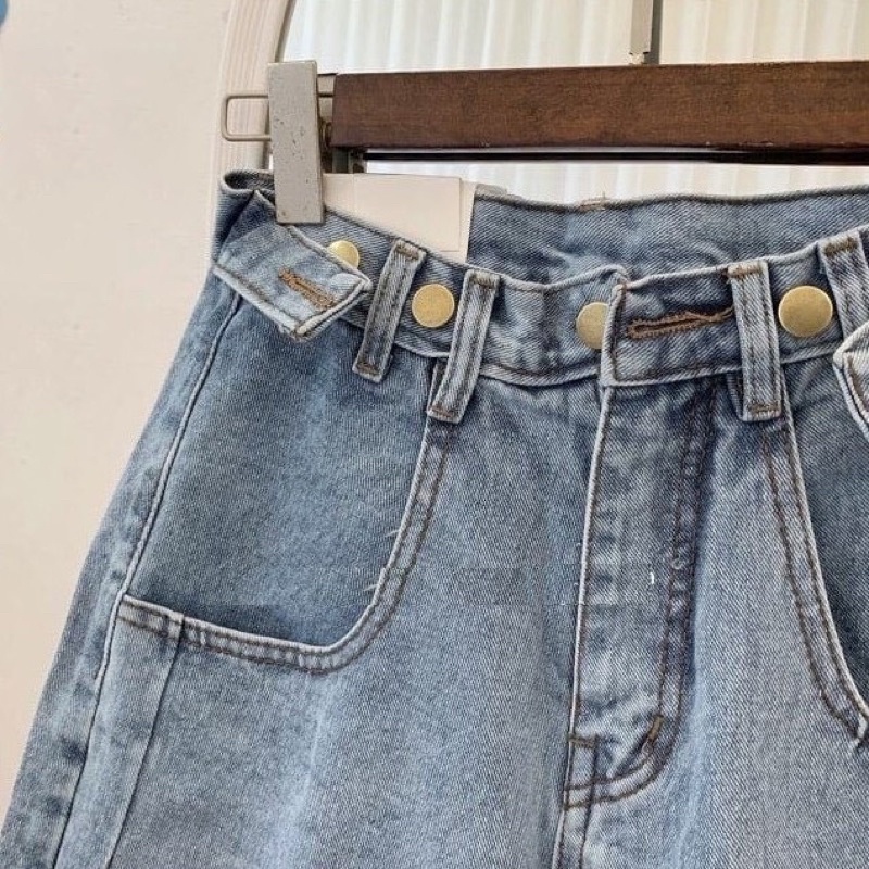 Quần Ngố Jeans Cạp Cao Phối Cúc Cài (ẢNH THẬT+VIDEO)