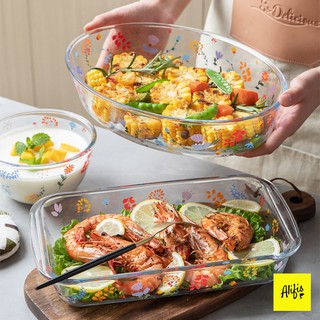 Bát thủy tinh, tô thủy tinh cao cấp dùng được lò vi sóng họa tiết hoa Garden phong cách Bắc Âu