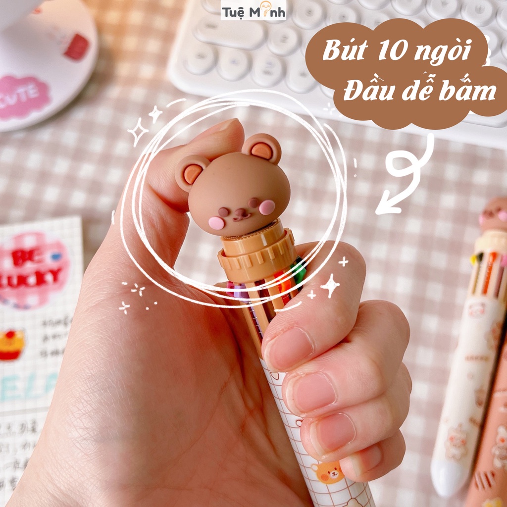 Bút bi 10 màu dễ thương nét đẹp VPPTUEMINH, bút bi bấm 10 ngòi màu đang yêu Tuệ Minh
