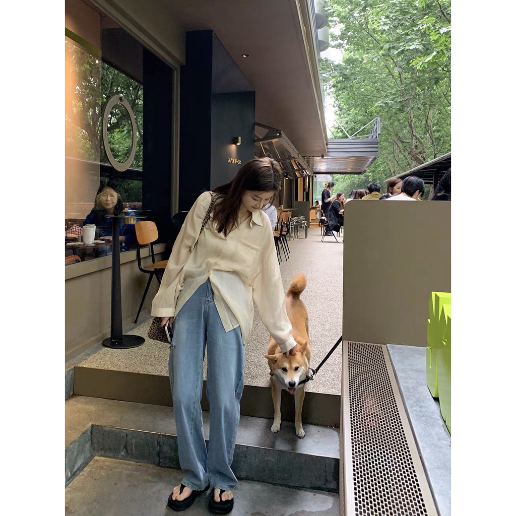 Quần Jean Suông nữ  MunMunStore Simple Jeans Lưng Cao Dáng Suông Ống Rộng Ulzzang ( Ảnh +video thật) 7533