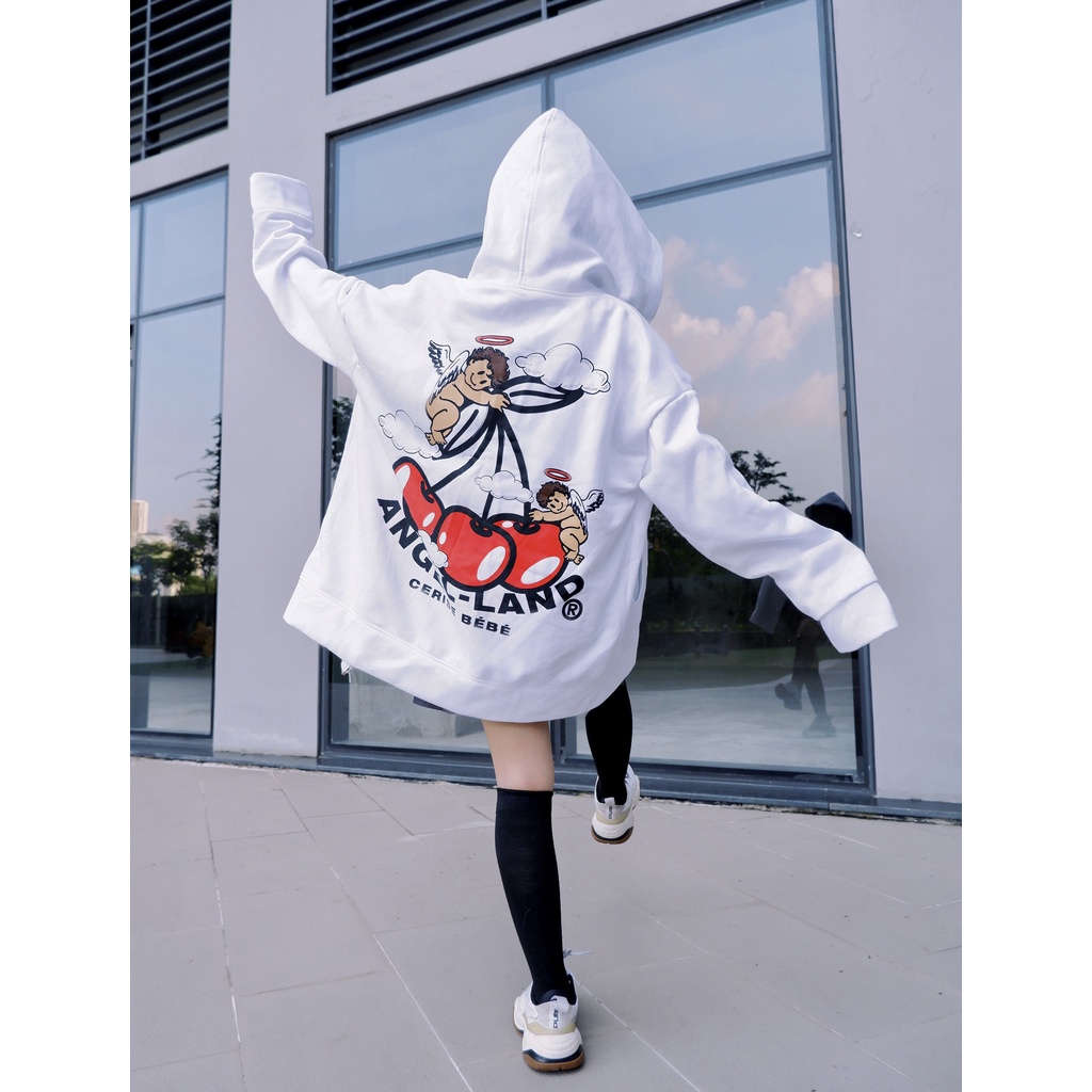 Áo Khoác Hoodie Khoá Kéo Angel-Land CERISE BÉBÉ Màu TRẮNG Chính hãng Nỉ Bông [CBZW]