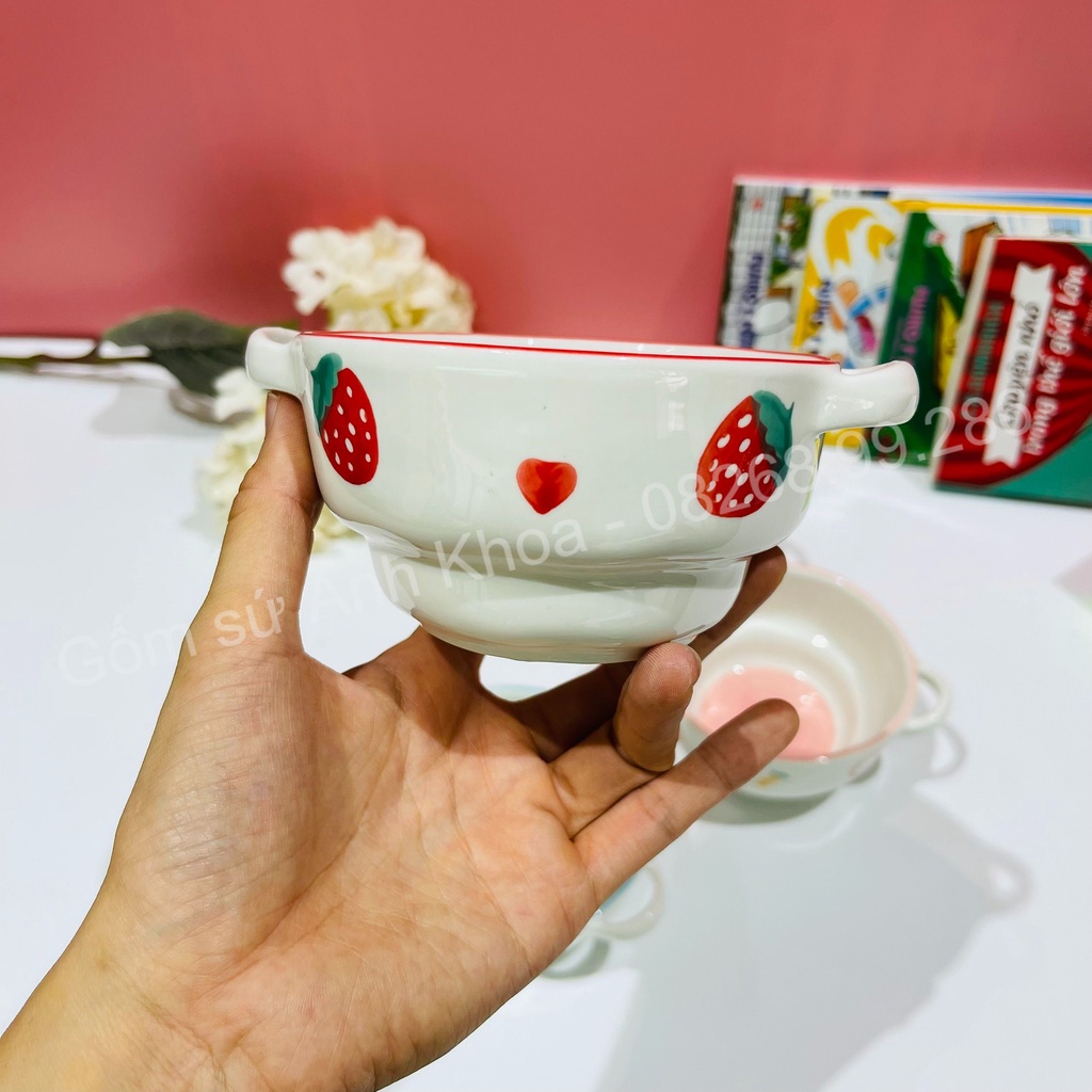 Bát đĩa gốm sứ decor bát có hai tai dùng ăn dặm, ăn cơm trang trí món ăn cực cute đáng yêu