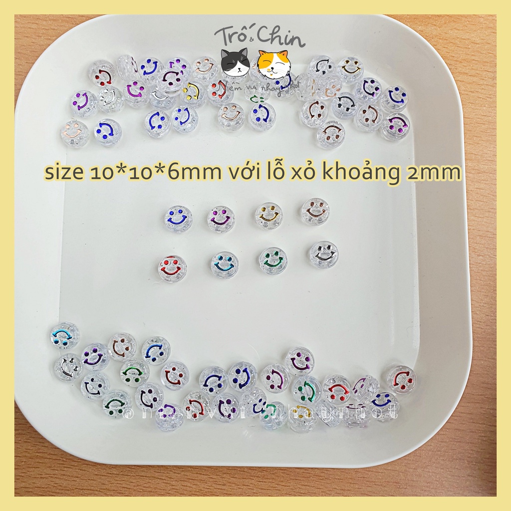 Set 10 charm mặt cười dạng đồng xu và dạng hạt, nhiều màu để chọn lựa