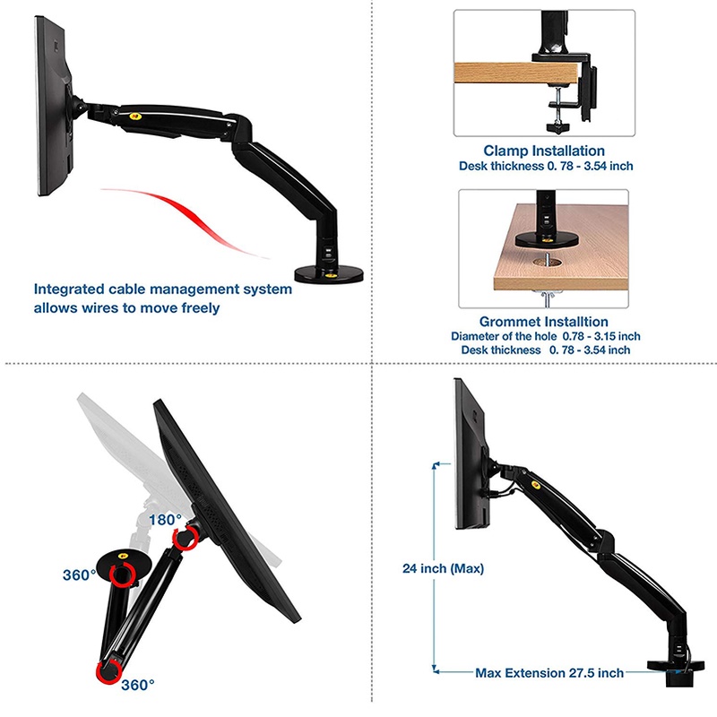 Tay Nâng màn hình máy tính F80 - Xoay 360 độ - Hàng nhập khẩu Bảo Hành 24 Tháng