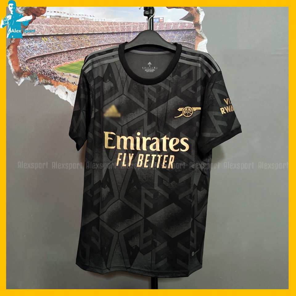 LOGO THÊU Bộ Quần Áo Bóng Đá CLB Arsenal Sân Khách Màu Đen 22-23 - Alex Sport