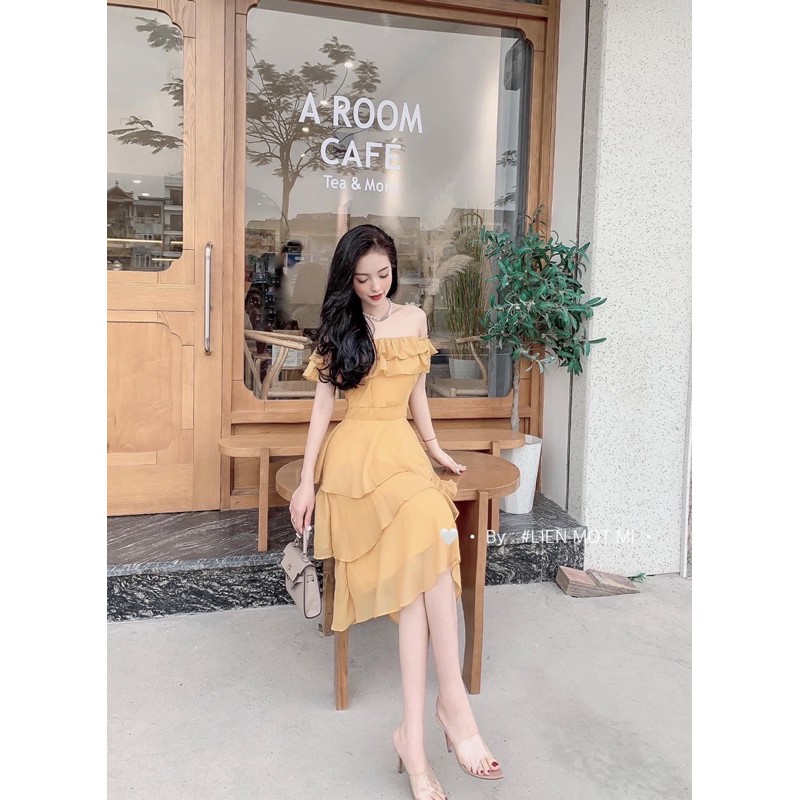 Váy vàng trễ vai tầng siêu sang chảnh | BigBuy360 - bigbuy360.vn