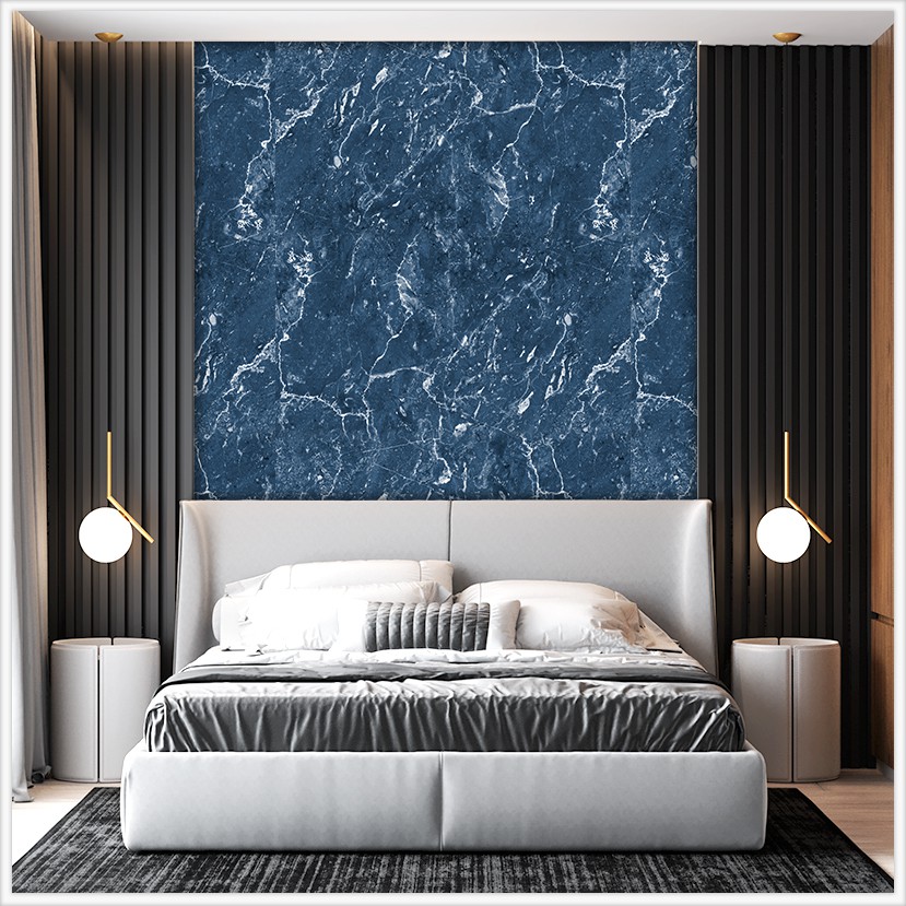 Decal Dán Tường Vân Đá Xanh Dương Đậm (V1) | Giấy Dán Tường Chống Nước Dễ Dàng Chùi Rửa Vệ Sinh