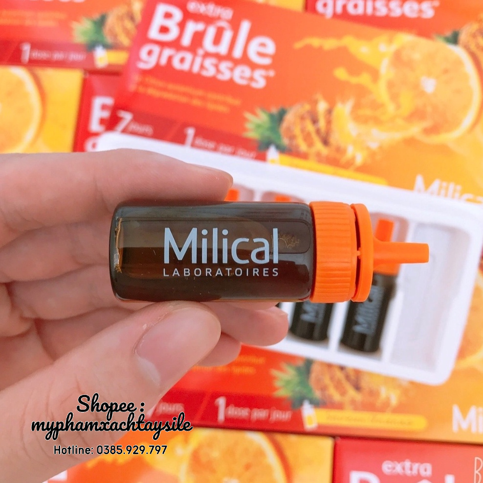Nước Detox Giảm Cân Milica Extra Brule Graisses 7 Ống - NƯỚC ÉP ĐỐT MỠ NỘI TẠNG 7 NGÀY CAM DỨA PHÁP