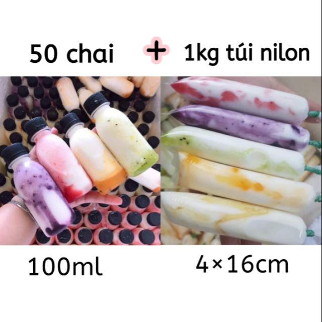 Combo 50 chai 100ml và 1kg túi nilon dài 4×16cm