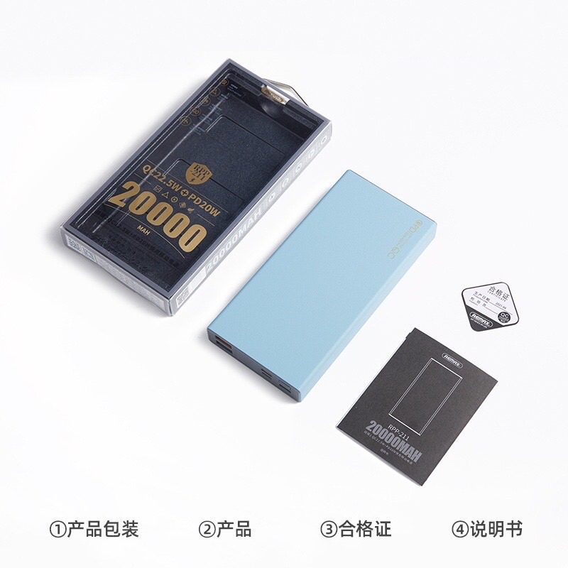 [ Chính hãng Remax ] Pin Sạc nhanh dự phòng RPP-211 QC 22.5W + PD 20W màn hình LED Type C và USB 20.000mah