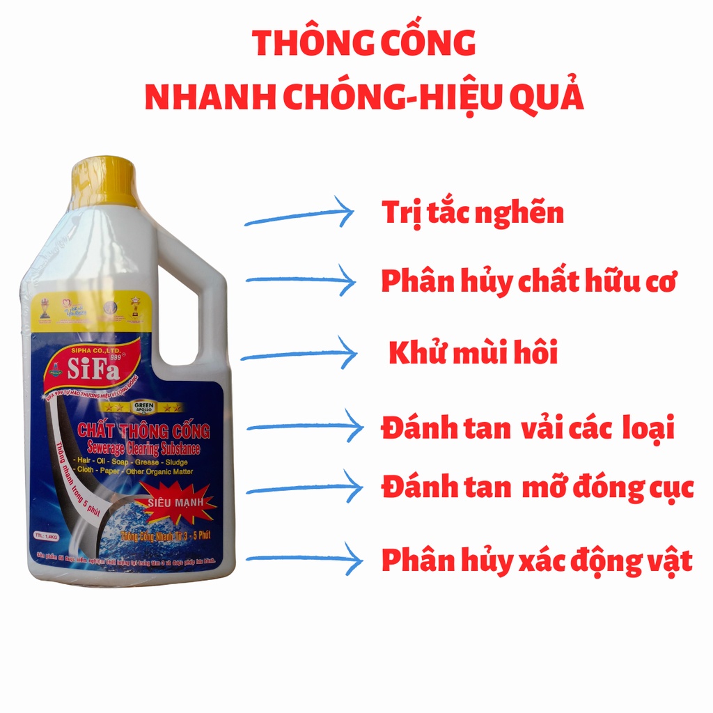 Nước thông cống xử lý nhanh gấp 10 lần bột thông cống, thông bồn cầu, phân hủy vải, chất hữu cơ, tóc,.. OKTB.VN